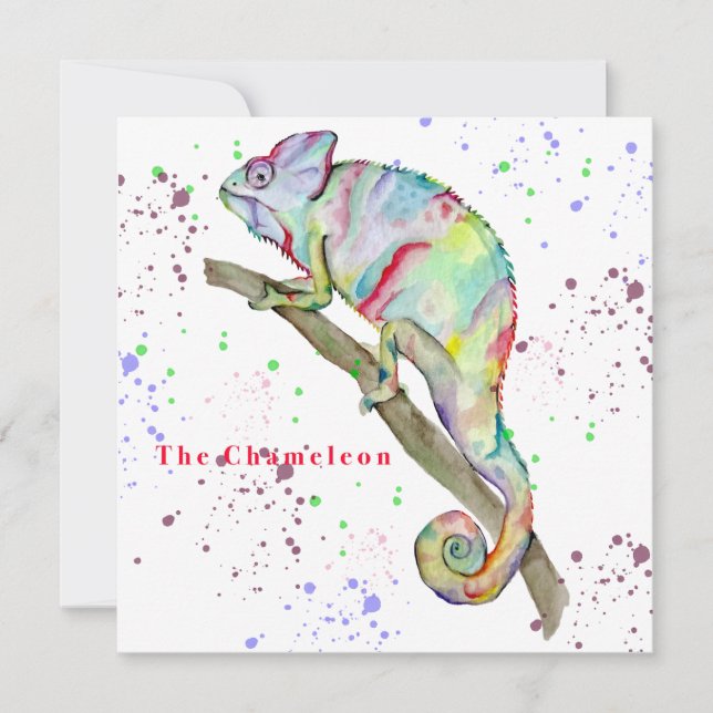 Watercolor funny chameleon invitation (Front)