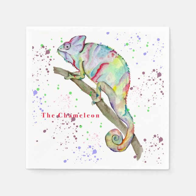 Watercolor funny chameleon napkin (Front)