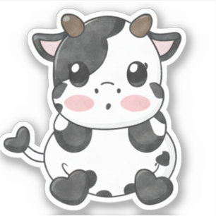 Watercolor Funny Chibi Cute Baby Cow Sticker