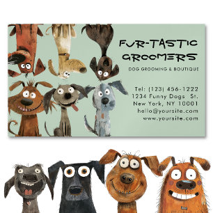Watercolor Funny Dog Groomers Boutique Blue Magnetic Business Card