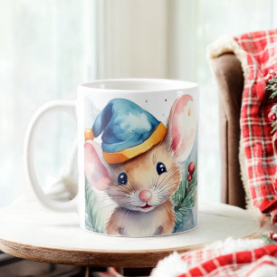 Watercolor Funny Festive Mice Christmas Mug