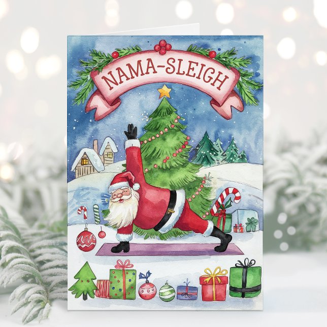 Watercolor Funny Yoga Christmas Card (Creator Uploaded)