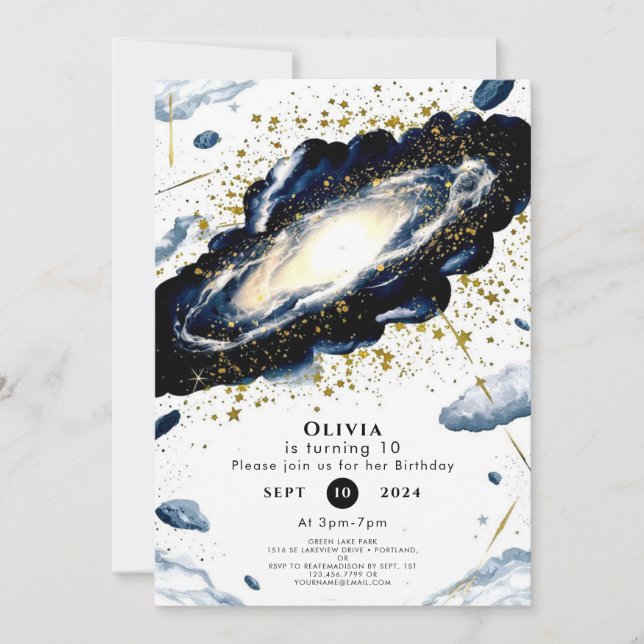Watercolor Galactic Space Birthday Invitation (Front)