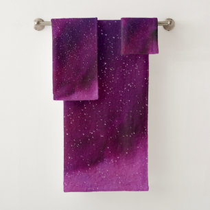 Watercolor Galaxies purple pink  Bath Towel Set