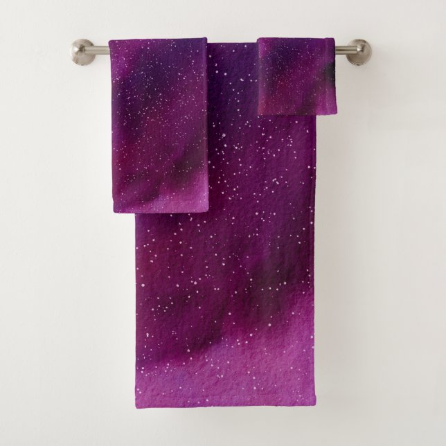 Watercolor Galaxies purple pink  Bath Towel Set (Insitu)