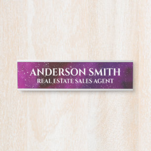 Watercolor Galaxies purple pink Office Name Custom Door Sign
