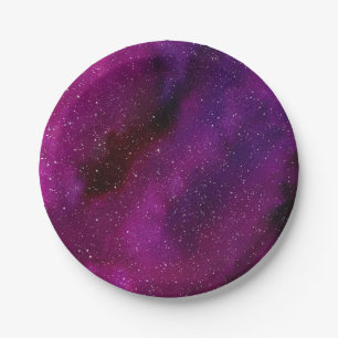 Watercolor Galaxies purple pink Paper Plate