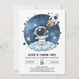 Watercolor Galaxy Bohemian Astronaut Boy Birthday Invitation