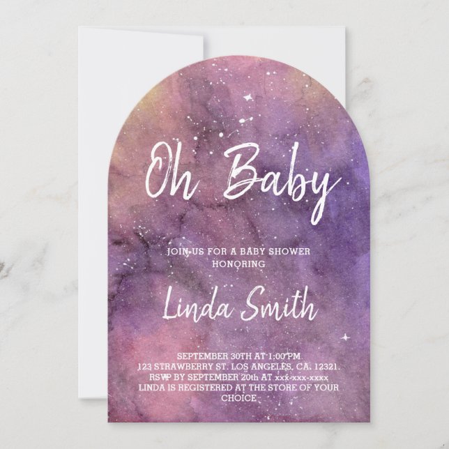 Watercolor Galaxy Celestial Baby Shower Arch Invitation (Front)