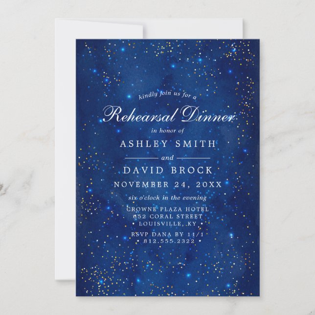 Watercolor Galaxy Cosmic Stars Rehearsal Dinner Invitation (Front)