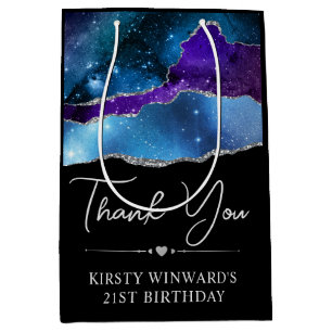 Watercolor Galaxy Glitter Agate Birthday Medium Gift Bag