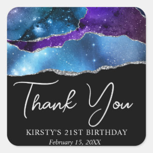 Watercolor Galaxy Glitter Agate Birthday Party Square Sticker