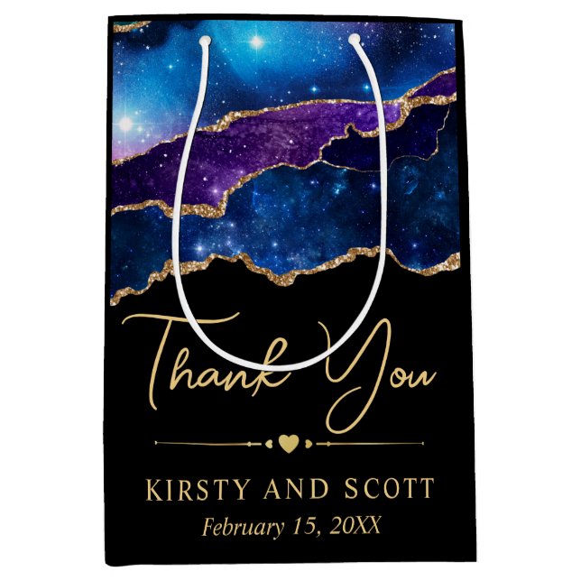 Watercolor Galaxy Glitter Agate Wedding Medium Gift Bag (Front)