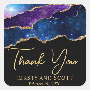 Watercolor Galaxy Glitter Agate Wedding Square Sticker