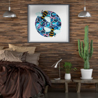 Watercolor galaxy hexagon pattern with two bee