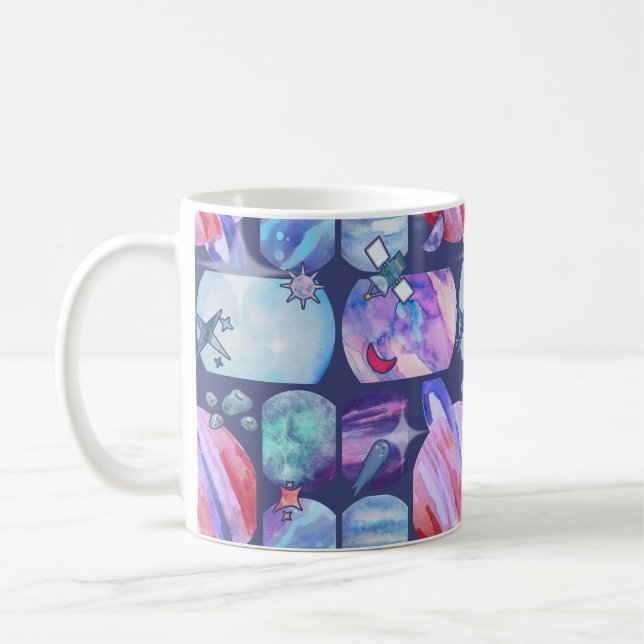 Watercolor Galaxy Patchwork Coffee Mug (Left)