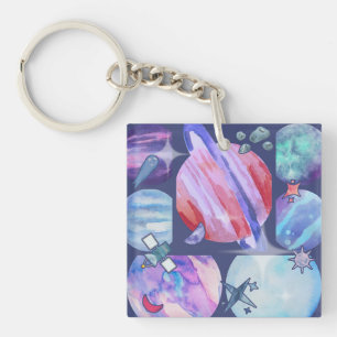 Watercolor Galaxy Patchwork Key Ring