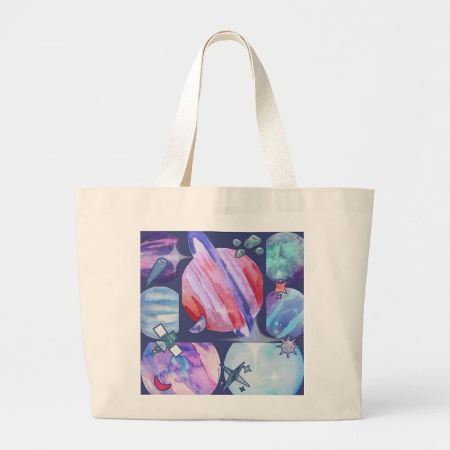 Watercolor Galaxy Patchwork Large Tote Bag (Front)