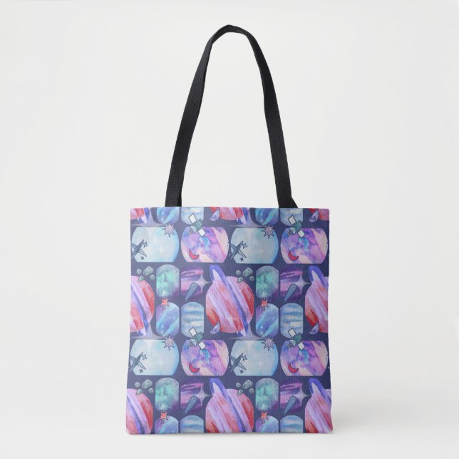 Watercolor Galaxy Patchwork Tote Bag (Front)