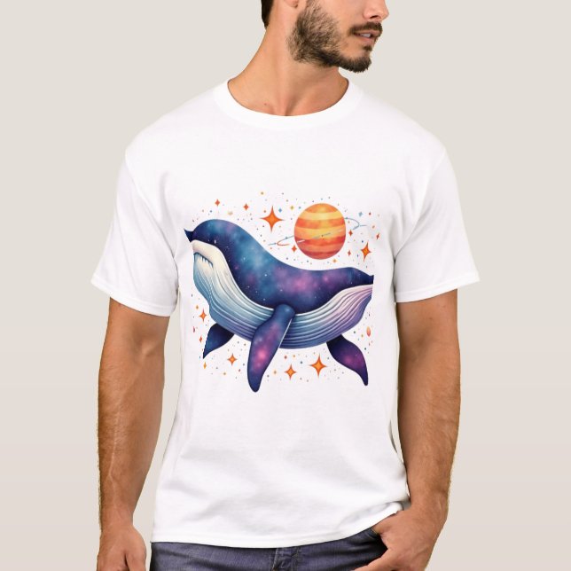 Watercolor Galaxy Whales T-Shirt (Front)