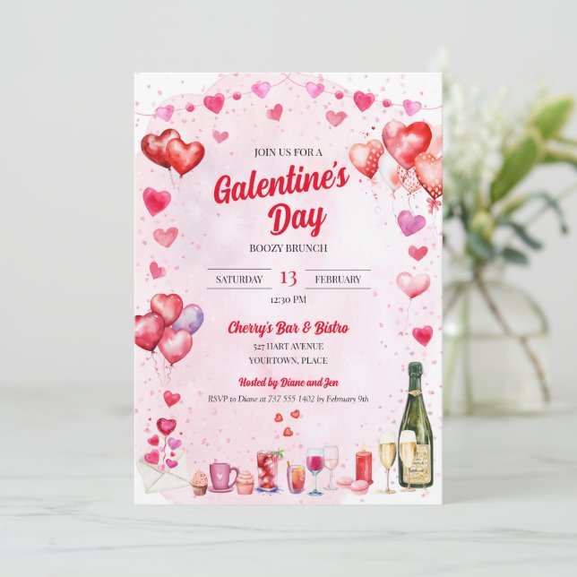 Watercolor Galentine's Valentine's Day Party Invitation (Standing Front)