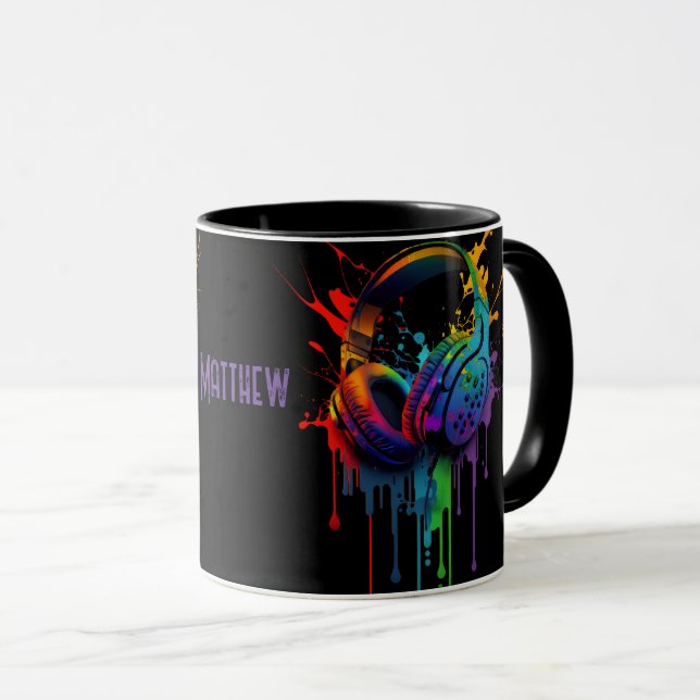 Watercolor Gaming Headset Graphic Personalised Mug (Front Right)