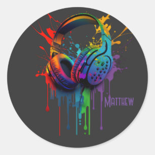 Watercolor Gaming Headset Graphic Personalized Classic Round Sticker