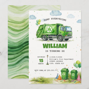 Watercolor Garbage Truck Recycling Birthday Invitation