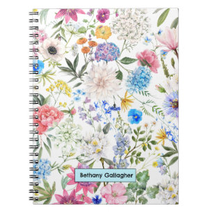 Watercolor Garden Bouquet Personalised Spiral Notebook