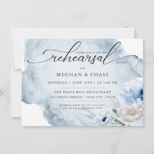 Watercolor Garden Dusty Blue Flowers Invitation