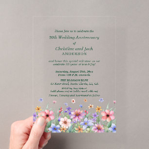 Watercolor Garden Floral 20th Wedding Anniversary Acrylic Invitations