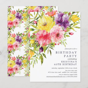 Watercolor Garden Floral Birthday Party Invitation