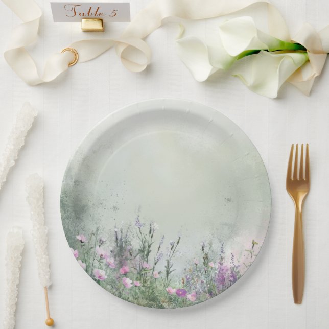 Watercolor Garden Floral Paper Plates (Wedding)