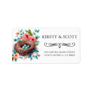 Watercolor Garden Floral Spring Bird Nest Wedding Label