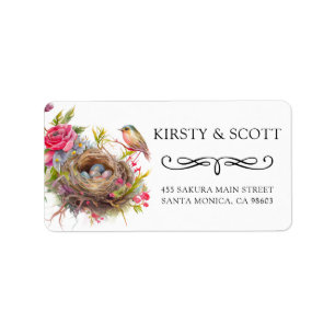 Watercolor Garden Floral Spring Bird Nest Wedding Label