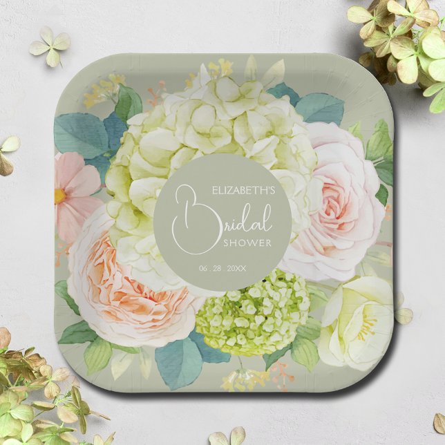 Watercolor Garden Florals Bridal Shower Paper Plate (Creator Uploaded)