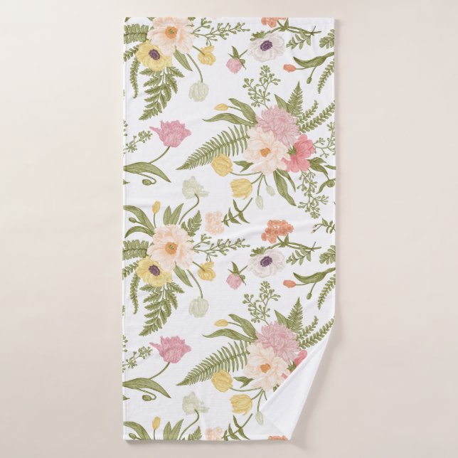 Watercolor Garden Flowers Beautiful Nature  Bath Towel (Bath Towel)