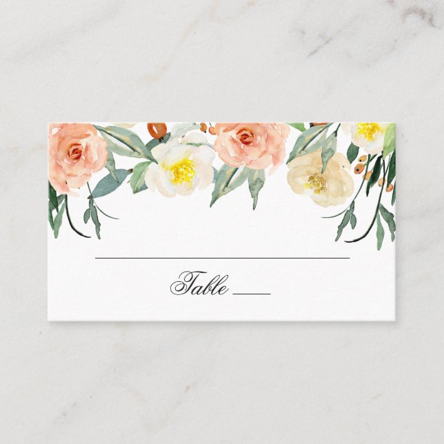 Watercolor garden flowers. Blush floral wedding Place Card (Front)