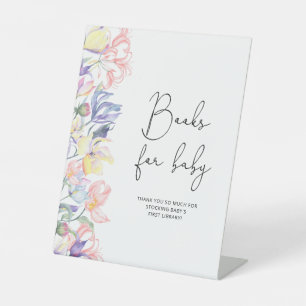 Watercolor garden flowers Books for baby shower Pedestal Sign