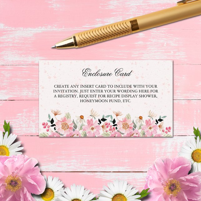 Watercolor Garden Flowers Bridal Shower Enclosure Card (Watercolor pink garden flowers bridal shower enclosure cards)