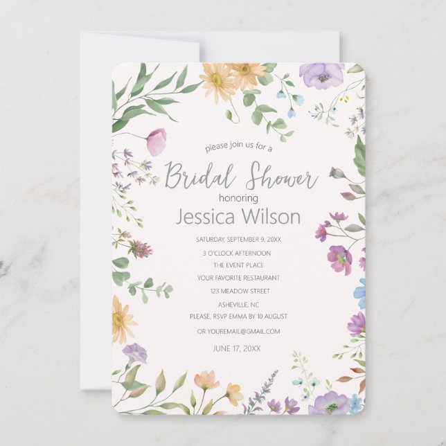 Watercolor Garden Flowers Bridal Shower Invitation (Front)