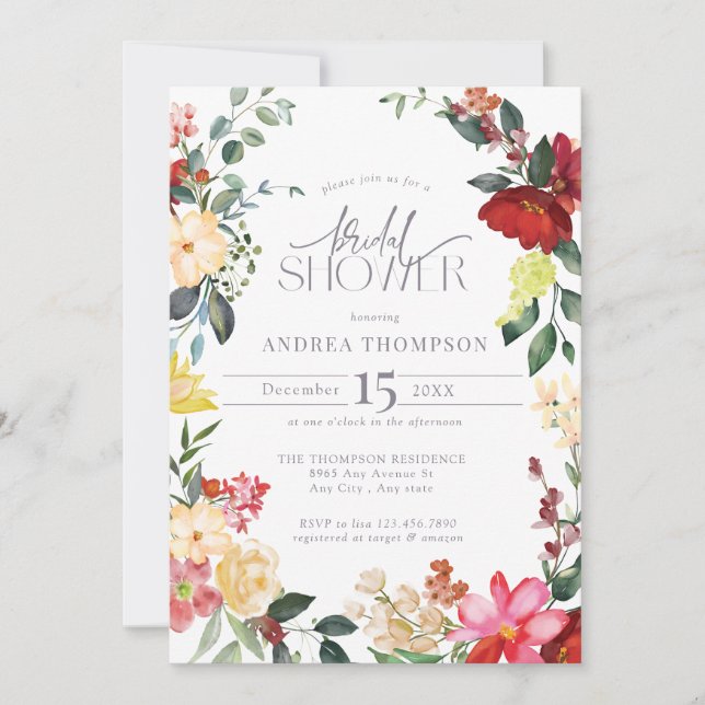 Watercolor Garden Flowers Bridal Shower Invitation (Front)