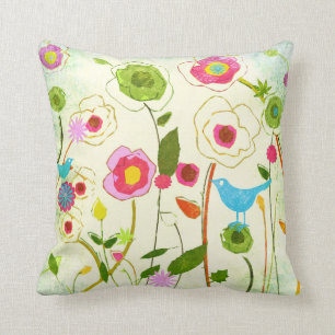 Watercolor Garden Flowers Cushion