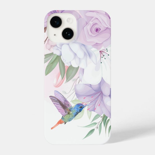 Watercolor Garden Flowers Hummingbird Bird iPhone Case (Back)