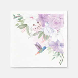 Watercolor Garden Flowers Hummingbird Bird Thanks Napkin