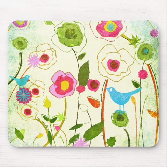 Watercolor Garden Flowers Mouse Mat (Front)
