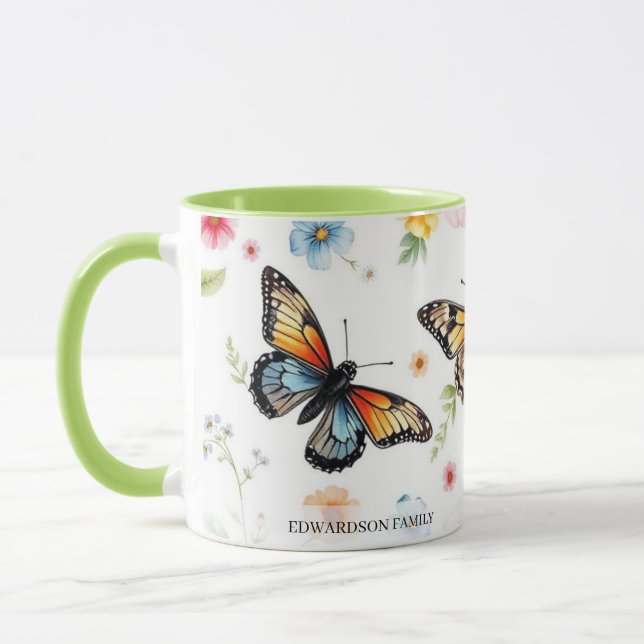Watercolor garden flowers pattern family name mug (Left)