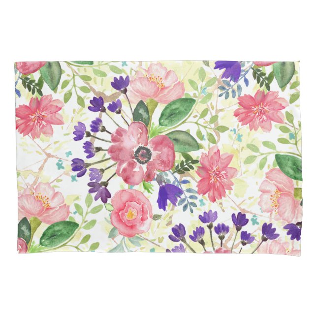 Watercolor garden flowers pillowcase (Front)