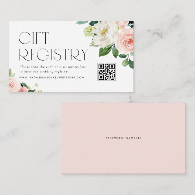 Watercolor Garden Flowers QR Code Wedding Registry Enclosure Card (Front/Back)