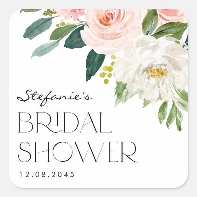 Watercolor Garden Flowers Spring Bridal Shower Square Sticker (Front)